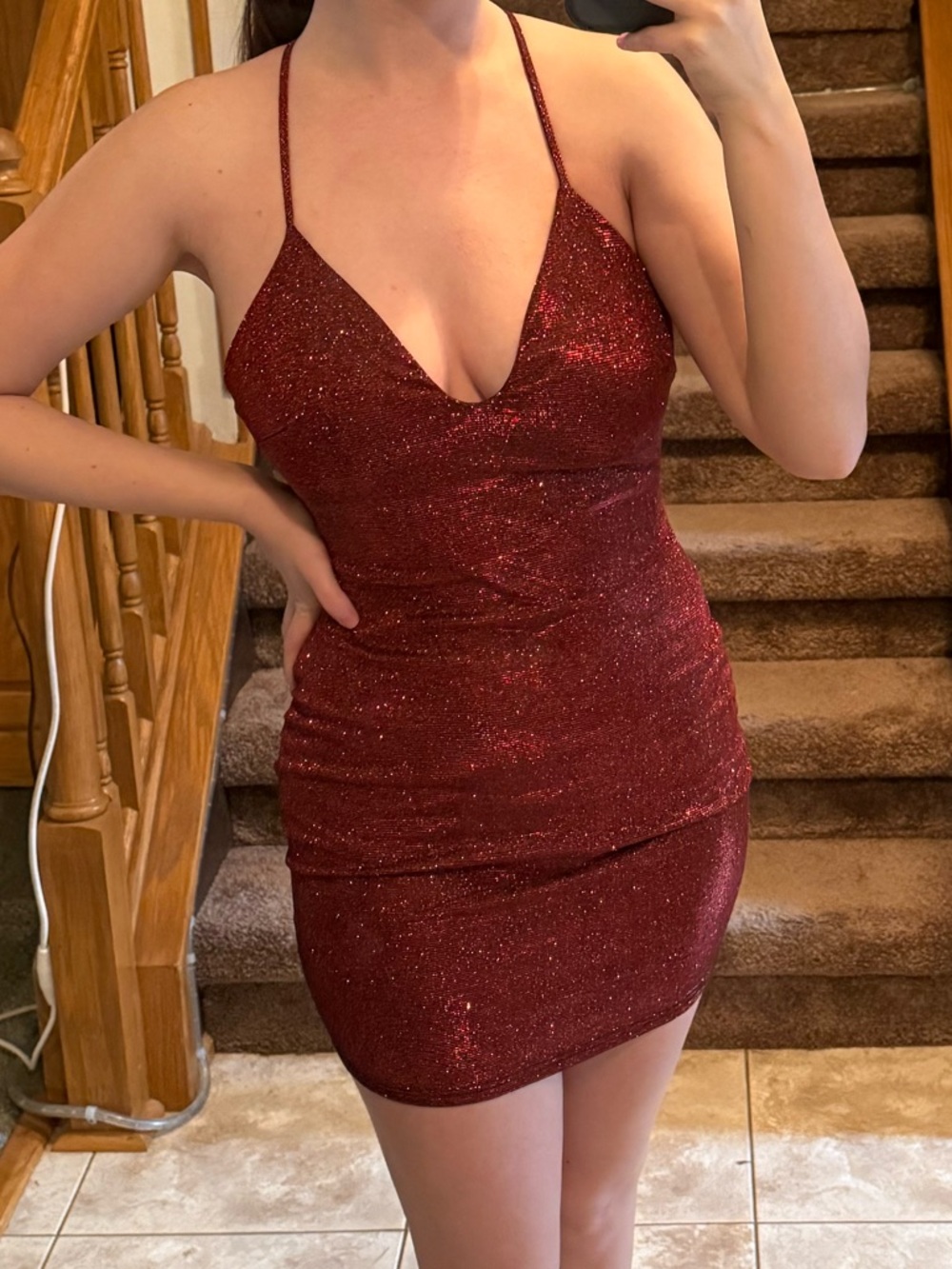 Sparkly Red Halter Bodycon Dress